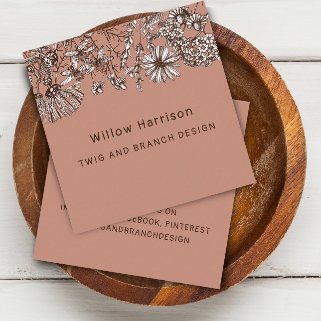 Jordnära Whimsical Vilda Blommor Fyrkantigt Visitkort (Earthy Whimsical Wildflowers Square Business Card)