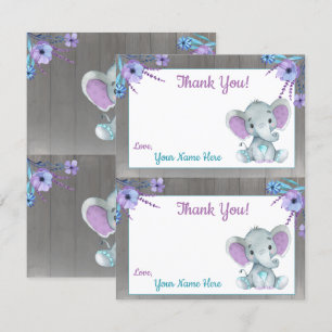 Jordnöt Elefant Tacksamhetskort 2 SIDD Purple Teal Inbjudningar