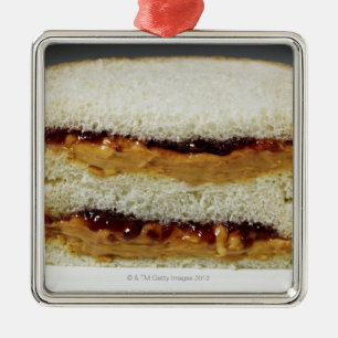 Jordnötsmör och gelésandwich. julgransprydnad metall