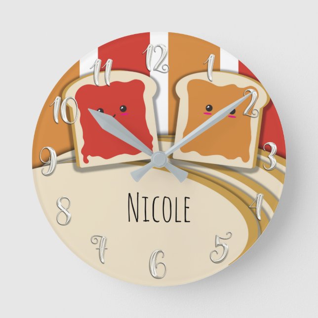 Jordnötssmör & Jordgubbssylt PB&J Rund Klocka (Framsida)