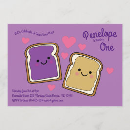 Jordnötssmör och Jelly Kids 1:a födelsedagen Party Inbjudningar