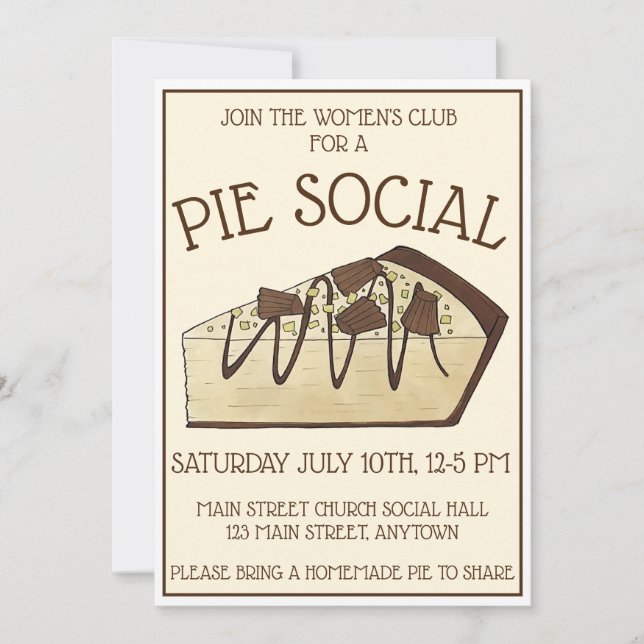 Jordnötssmör Paj Social Party Dessert Bake Sale Inbjudningar (Framsida)