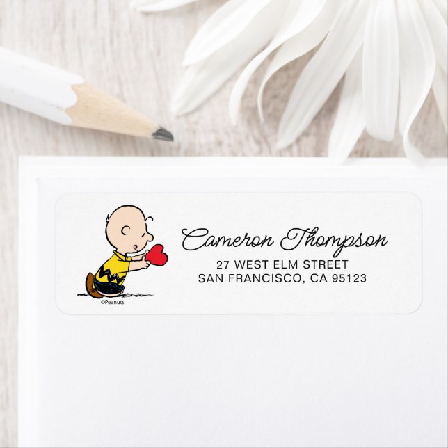 Jordnötter | Alla hjärtans dag Charlie Brown Red H Returadress Etikett (Insitu)