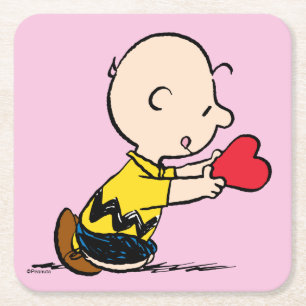 Jordnötter   Alla hjärtans dag Charlie Brown Red H Underlägg Papper Kvadrat