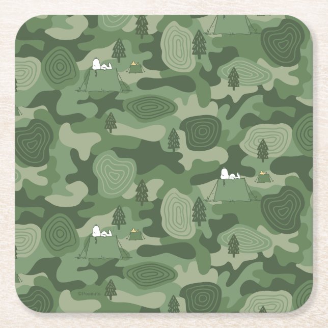 Jordnötter | Camouflage Camp & Snoopy & Woodstock Underlägg Papper Kvadrat (Framsidan)