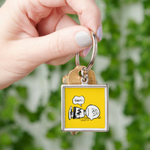 Jordnötter   Charlie Brown är nere Fyrkantig Silverfärgad Nyckelring