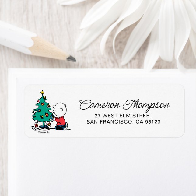 Jordnötter | Charlie Brown jul Ljus Returadress Etikett (Insitu)