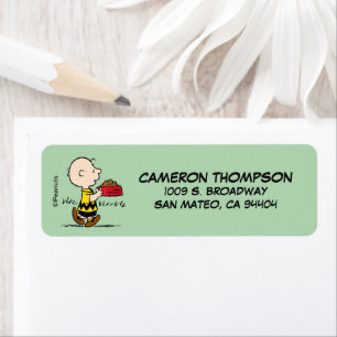 Jordnötter   Charlie Brown med Snoopy's Dish Returadress Etikett