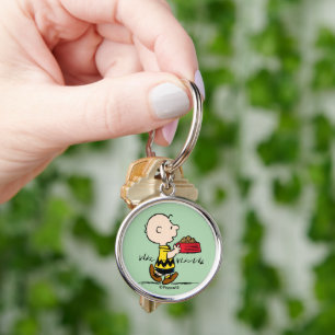 Jordnötter Charlie Brown med Snoopy's Dish Rund Silverfärgad Nyckelring