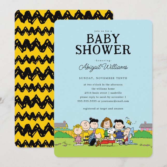 Jordnötter | Charlie Brown och Gang Baby Shower Inbjudningar (Fram/baksida)