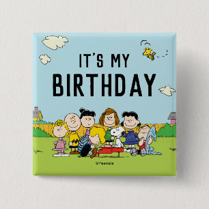 Jordnötter Charlie Brown och Gang Birthday Knapp
