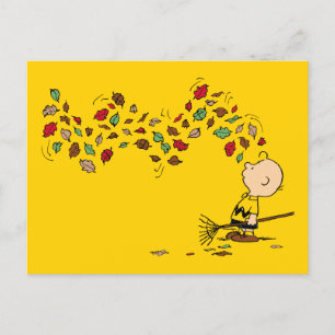 Jordnötter Charlie Brown Raking Löv Vykort
