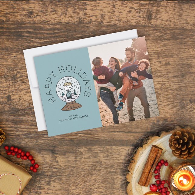 Jordnötter | Charlie Brown Snö Globe Julkort (Card on table)