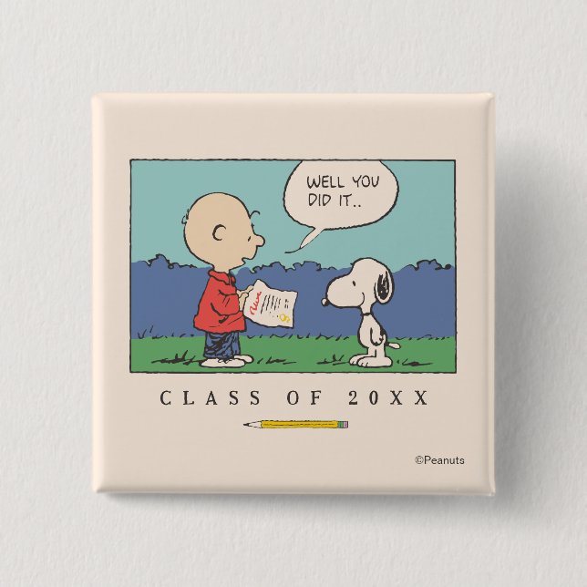 Jordnötter Charlie Brown Snoopy Ja, du klarade det Knapp (Framsida)
