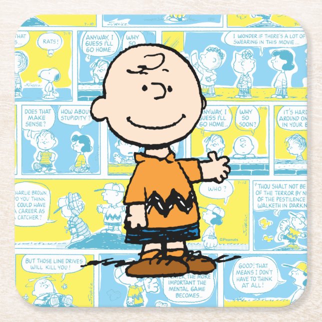 Jordnötter | Charlie Brown Tecknad Mönster Underlägg Papper Kvadrat (Framsidan)