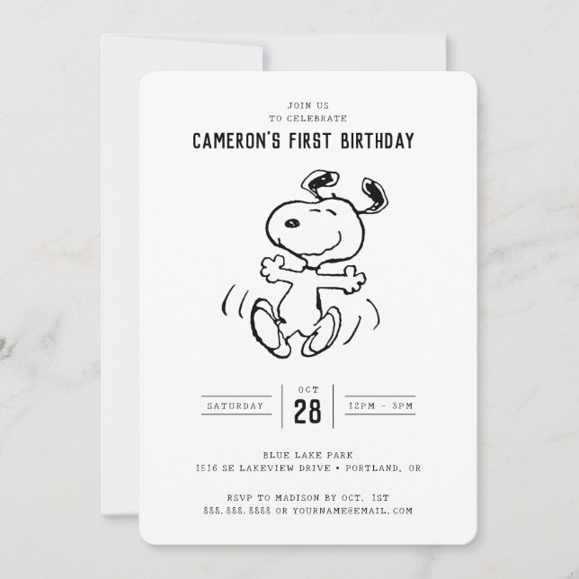 Jordnötter | Dansking Snoopy Birthday Inbjudningar (Framsida)