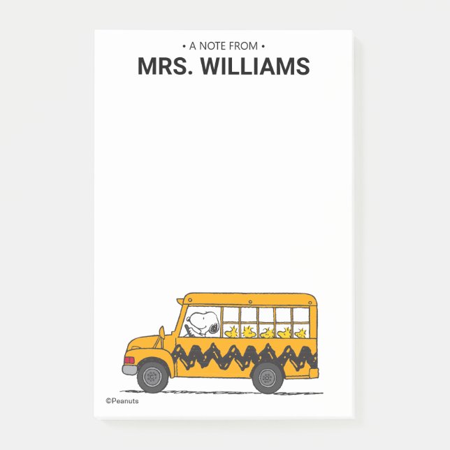 Jordnötter | Drivrutin för Snoopy Buss Post-it Block (Framsida)