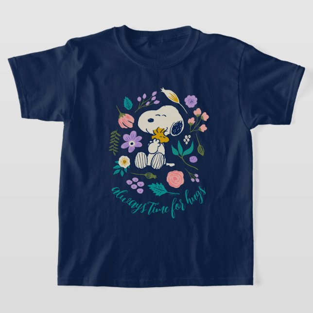 Jordnötter i Bloom | Snoopy & Woodstock Flower Hug T Shirt (Laydown)