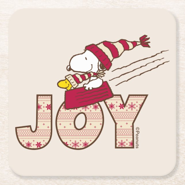 Jordnötter | Joy Sled Ride & Snoopy & Woodstock Underlägg Papper Kvadrat (Framsidan)