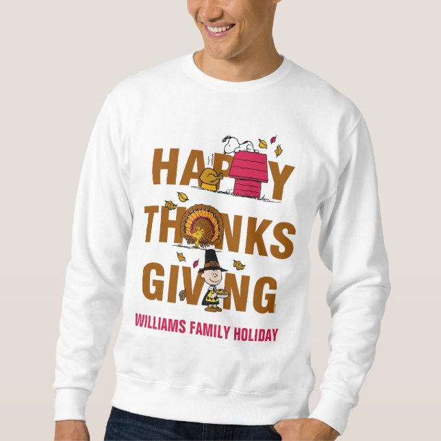 Jordnötter | Kombination av Happy thanksgiving Lång Ärmad Tröja (Framsida)