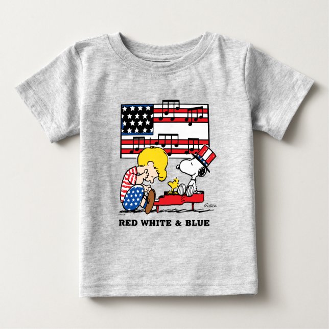 Jordnötter | Patriotic Schroeder, Woodstock & Snoo T Shirt (Framsida)