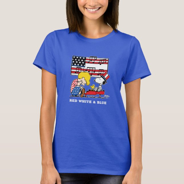 Jordnötter | Patriotic Schroeder, Woodstock & Snoo T Shirt (Framsida)