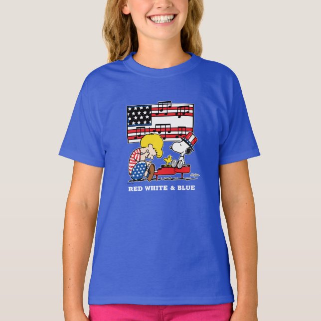 Jordnötter | Patriotic Schroeder, Woodstock & Snoo T Shirt (Framsida)
