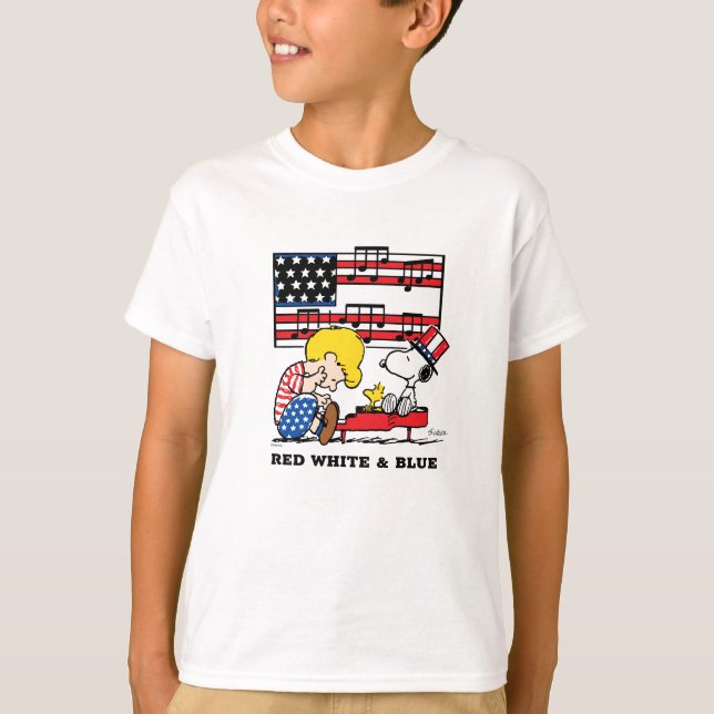 Jordnötter | Patriotic Schroeder, Woodstock & Snoo T Shirt (Framsida)