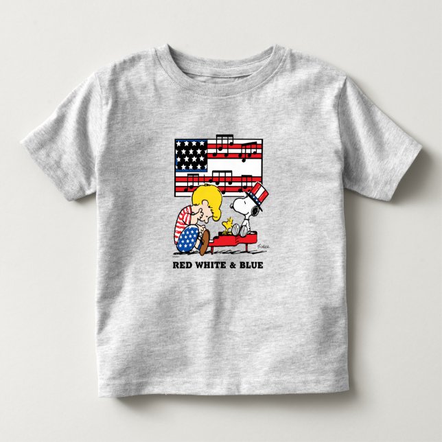 Jordnötter | Patriotic Schroeder, Woodstock & Snoo T Shirt (Framsida)