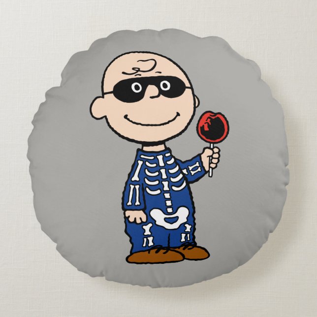 Jordnötter | Skeleton Charlie Brown Rund Kudde (Framsidan)