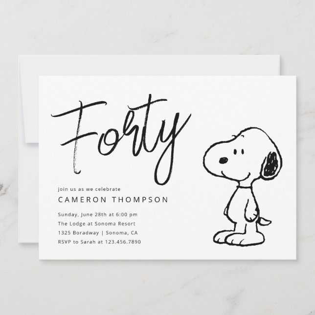Jordnötter Snoopy - 40:e födelsedagen Inbjudningar (Framsida)