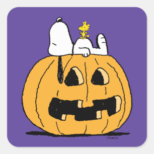 Jordnötter   Snoopy and Woodstock Jack-O-Lantern Fyrkantigt Klistermärke