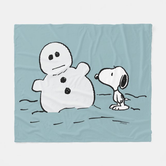 Jordnötter | Snoopy Bygger A Snögubbe Fleecefilt (Framsidan (Horisontell))