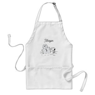 Jordnötter Snoopy Bygger A Snögubbe Lägg till Förkläde