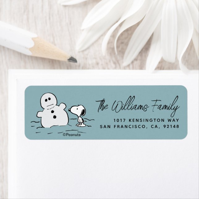 Jordnötter | Snoopy Bygger A Snögubbe Returadress Etikett (Insitu)