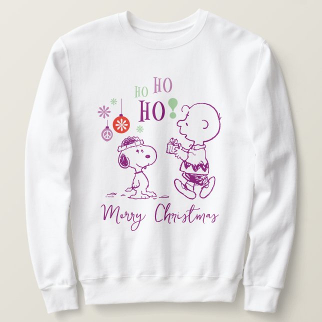 Jordnötter | Snoopy & Charlie Brown Ho Ho Ho Lång Ärmad Tröja (Design framsida)