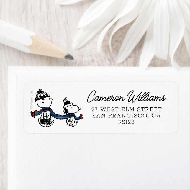 Jordnötter | Snoopy & Charlie Brown Winter Scarf Returadress Etikett (Insitu)