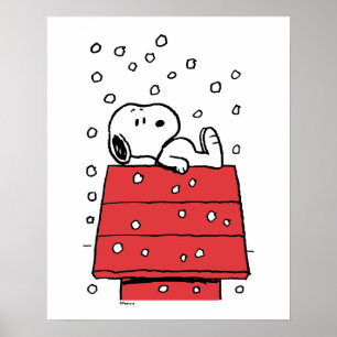 Jordnötter Snoopy Doghouse Snöflingor Poster