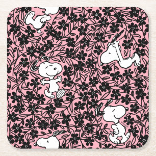 Jordnötter   Snoopy Flower Vine Mönster Underlägg Papper Kvadrat