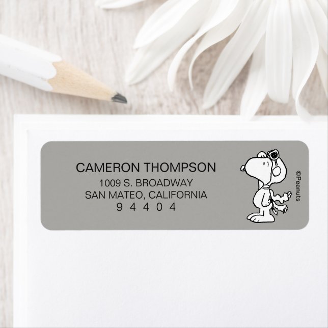 Jordnötter | Snoopy Flygande Ace BW Returadress Etikett (Insitu)