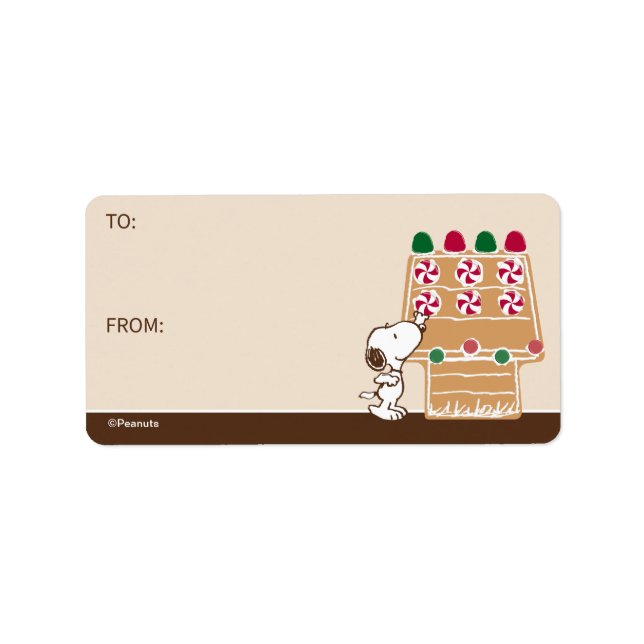 Jordnötter | Snoopy Gingerbröd House Gift Märkre Adressetikett (Framsidan)