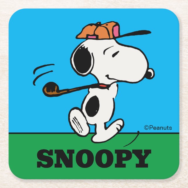 Jordnötter | Snoopy Golf Swing Underlägg Papper Kvadrat (Framsidan)