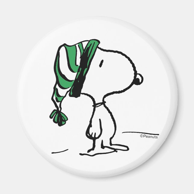 Jordnötter | Snoopy Grönt Snö Cap Magnet (Framsidan)