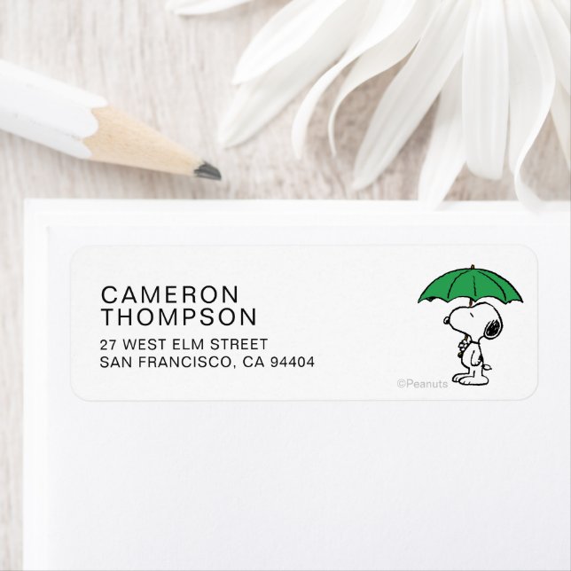 Jordnötter | Snoopy Grönt Umbrella Returadress Etikett (Insitu)