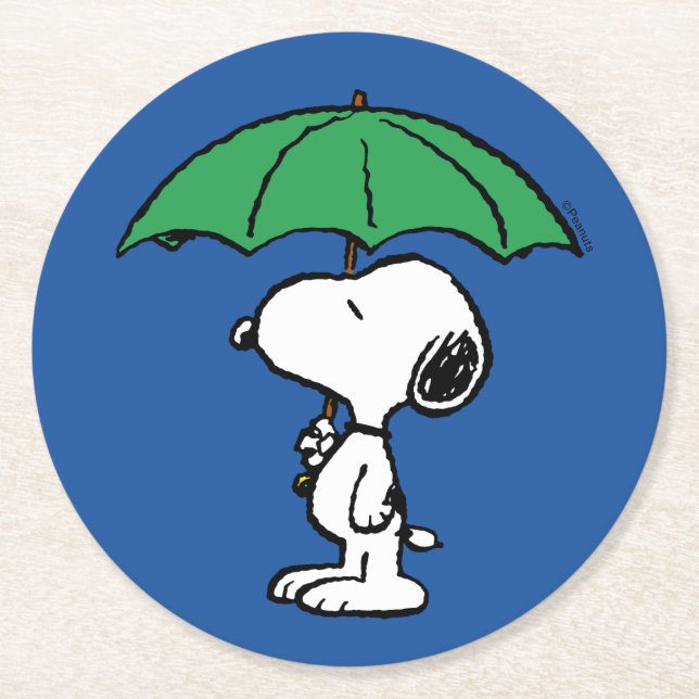 Jordnötter | Snoopy Grönt Umbrella Underlägg Papper Rund (Framsidan)