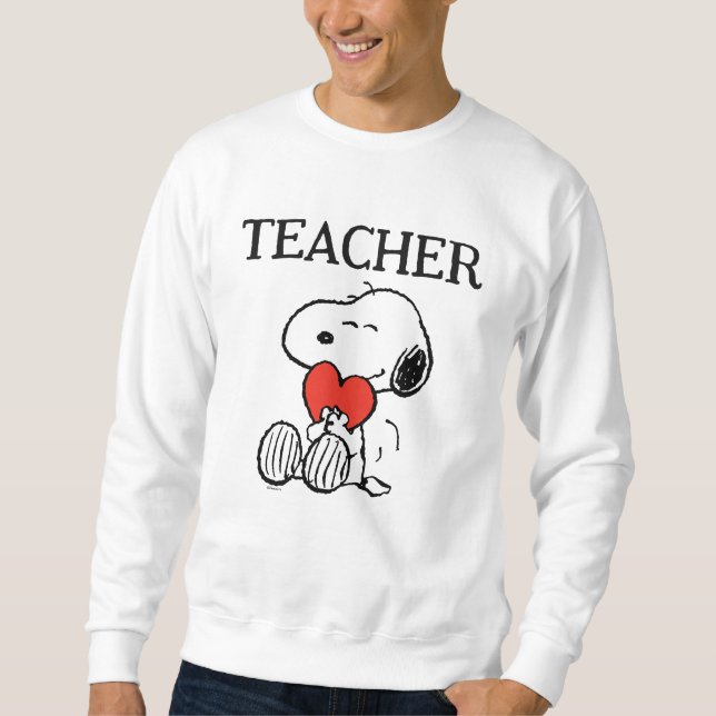 Jordnötter | Snoopy Heart Hug Teacher Lång Ärmad Tröja (Framsida)