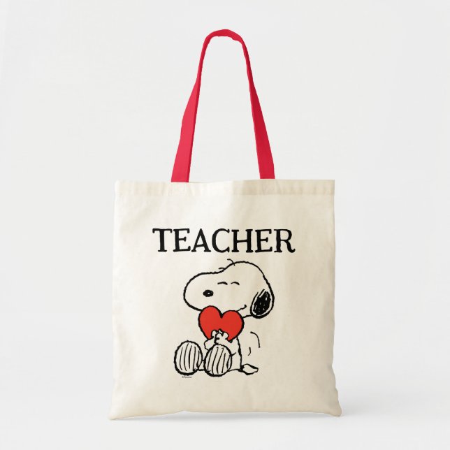 Jordnötter | Snoopy Heart Hug Teacher Tygkasse (Framsidan)