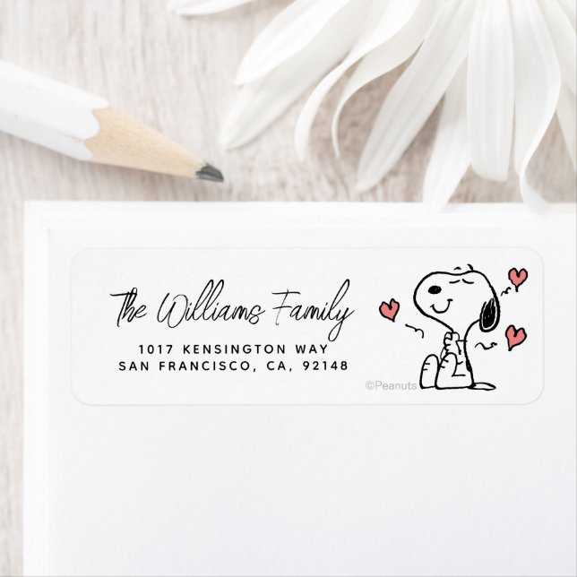 Jordnötter | Snoopy Hearts Returadress Etikett (Insitu)