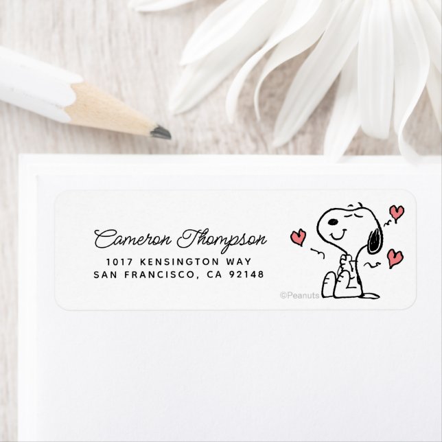 Jordnötter | Snoopy Hearts Returadress Etikett (Insitu)