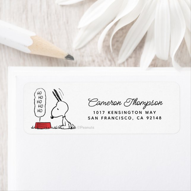 Jordnötter | Snoopy Ho Ho Ho Food Dish Returadress Etikett (Insitu)